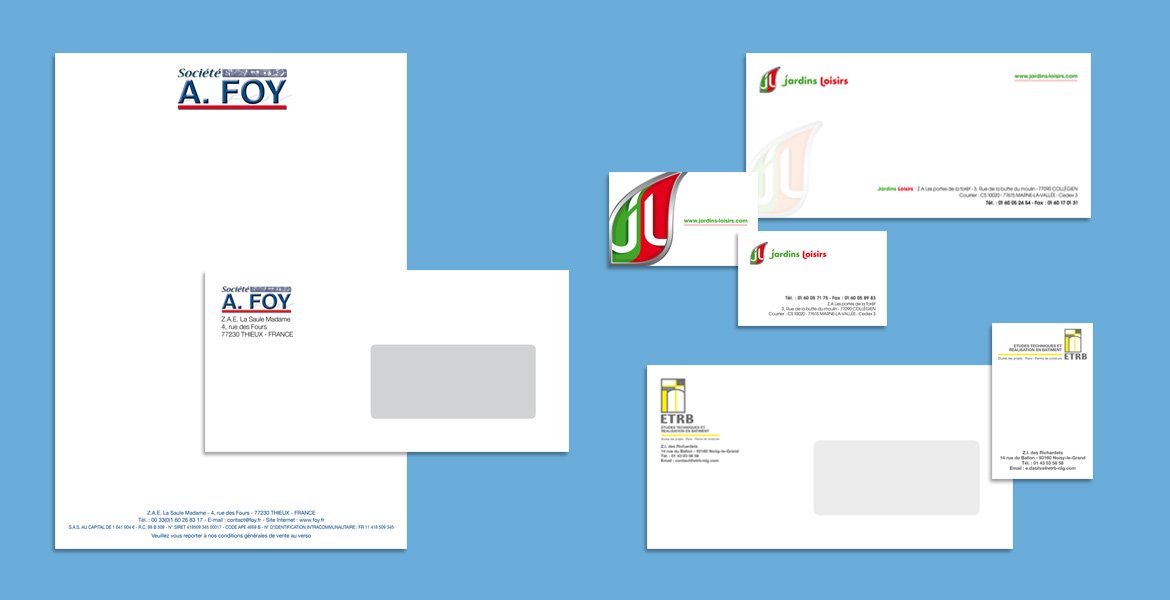 <b>TÊTE DE LETTRE / CARTES DE VISITE / ENVELOPPES</b><br><p>Exécution + impression</p>